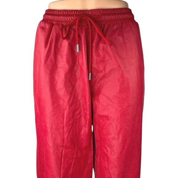 Stella Luce Womens Red Faux Leather Vegan Drawstring Jogger Sweat Pants Size XL - Picture 4 of 6